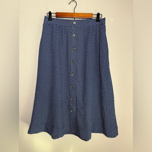 Draper James Navy & White Geometric Button Front Pull On A-Line Midi Skirt S - Picture 2 of 10